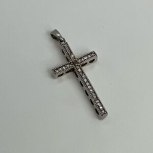 Vtg 925 Sterling Silver & Small Solitaire Diamond Cross Pendant
